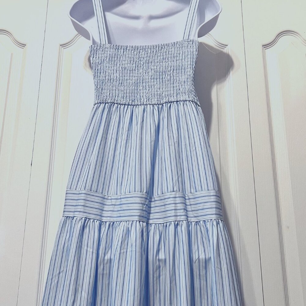 Maxi Striped Blue/Lilac Dress-Size Med.-Ruffled Layered Stretch Dress-NWOT - Picture 9 of 16